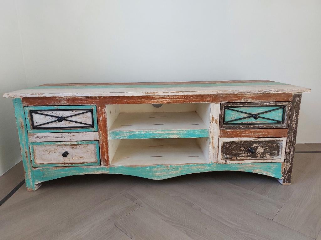 Ibiza boho stijl houten tv meubel kast, Ophalen, Ibiza / boho, 100 tot 150 cm, Zo goed als nieuw