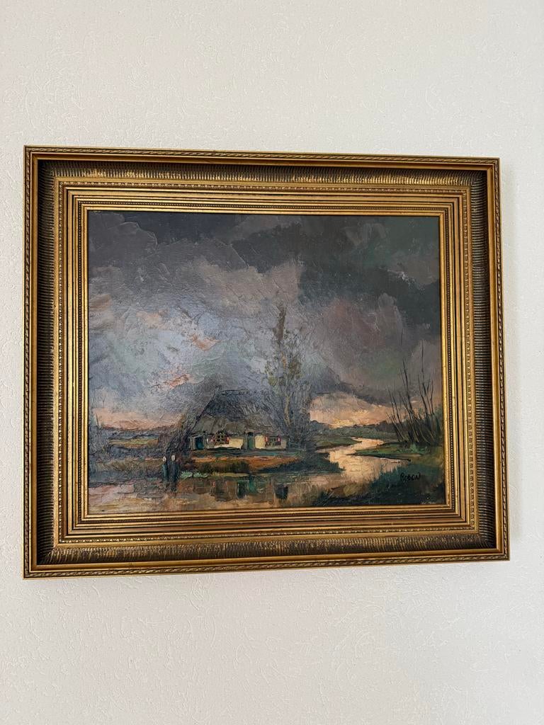 Aäron Roban Olieverf Schilderij - Hollands Landschap, Antiek en Kunst, Kunst | Schilderijen | Klassiek, Ophalen of Verzenden