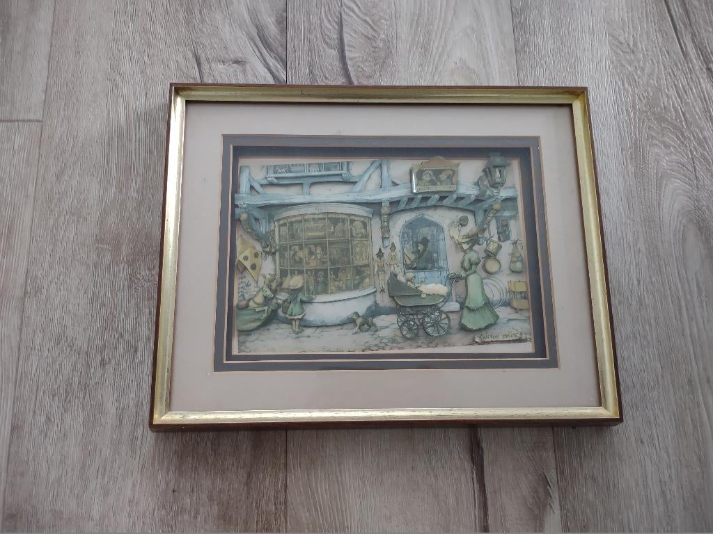 Prachtig 3D schilderij Anton Pieck, speelgoedwinkel. Lijst., Ophalen of Verzenden