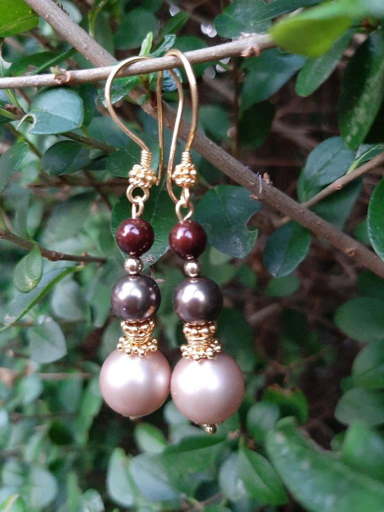 Oorbellen Golden Brown swarovski parels goud, Hangers, Bruin, Nieuw, Goud