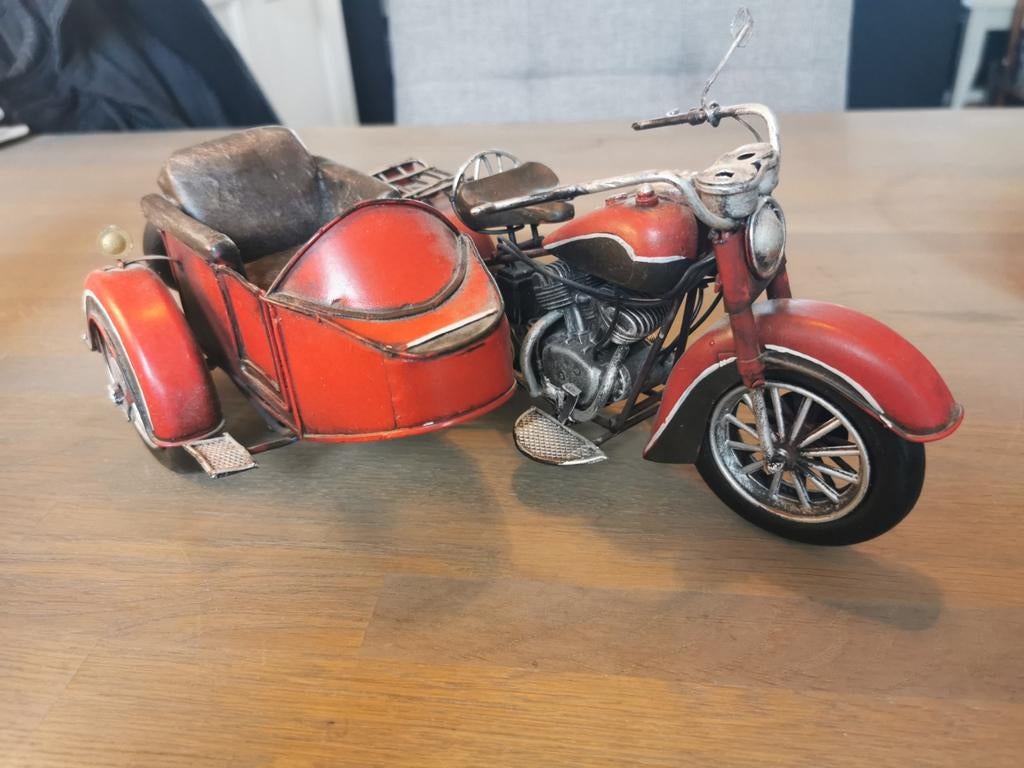Metalen model motor met zijspan decoratie, Hobby en Vrije tijd, Ophalen of Verzenden, Gebruikt, 1:9 t/m 1:12, Motor