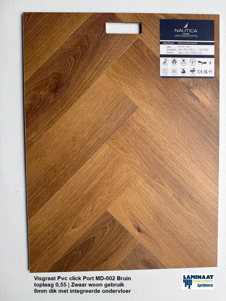 Visgraat Pvc click Donker Bruin met integreerde ondervloer, Bruin, 75 m² of meer, Nieuw, Ophalen of Verzenden