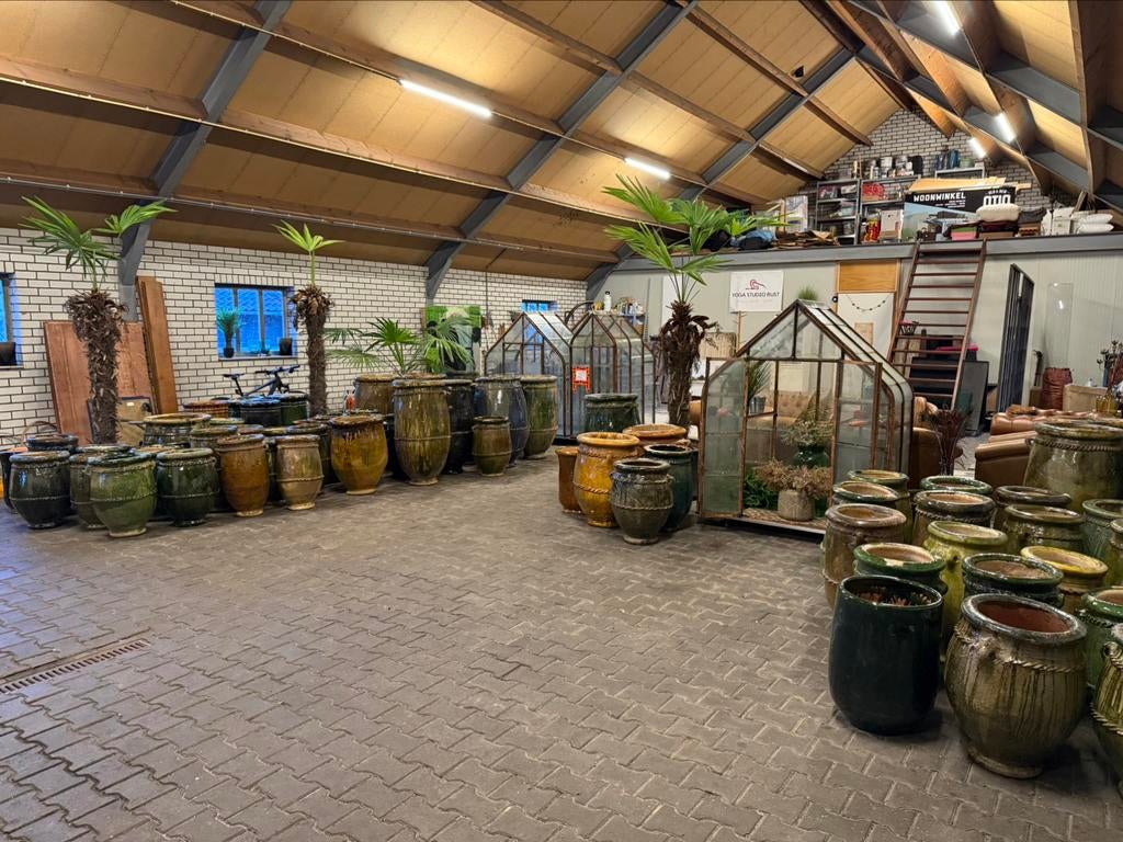 Ruim assortiment bloempotten Tamegroute aardewerk  uniek, OTIQ, Nieuw, Ophalen of Verzenden, Minder dan 25 cm