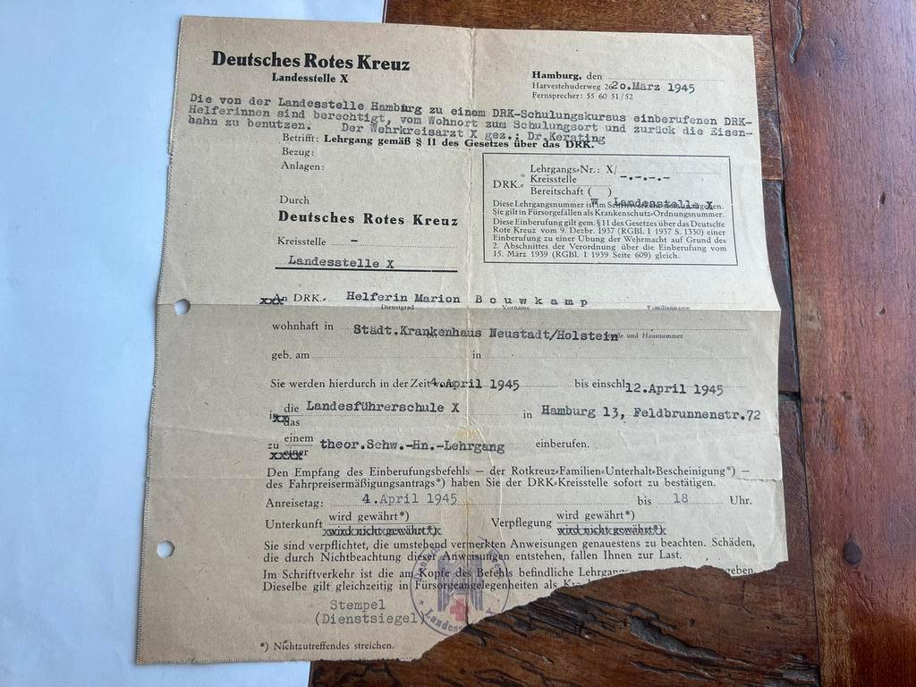 WO2 Verklaring DRK nederlandse? zuster Bouwkamp 1945 trein, Verzamelen, Ophalen of Verzenden, Nederland