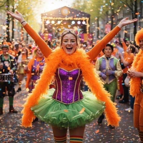 Carnaval boa met veren - oranje,zwart en paars nieuwe, Ophalen of Verzenden, Nieuw, Carnaval