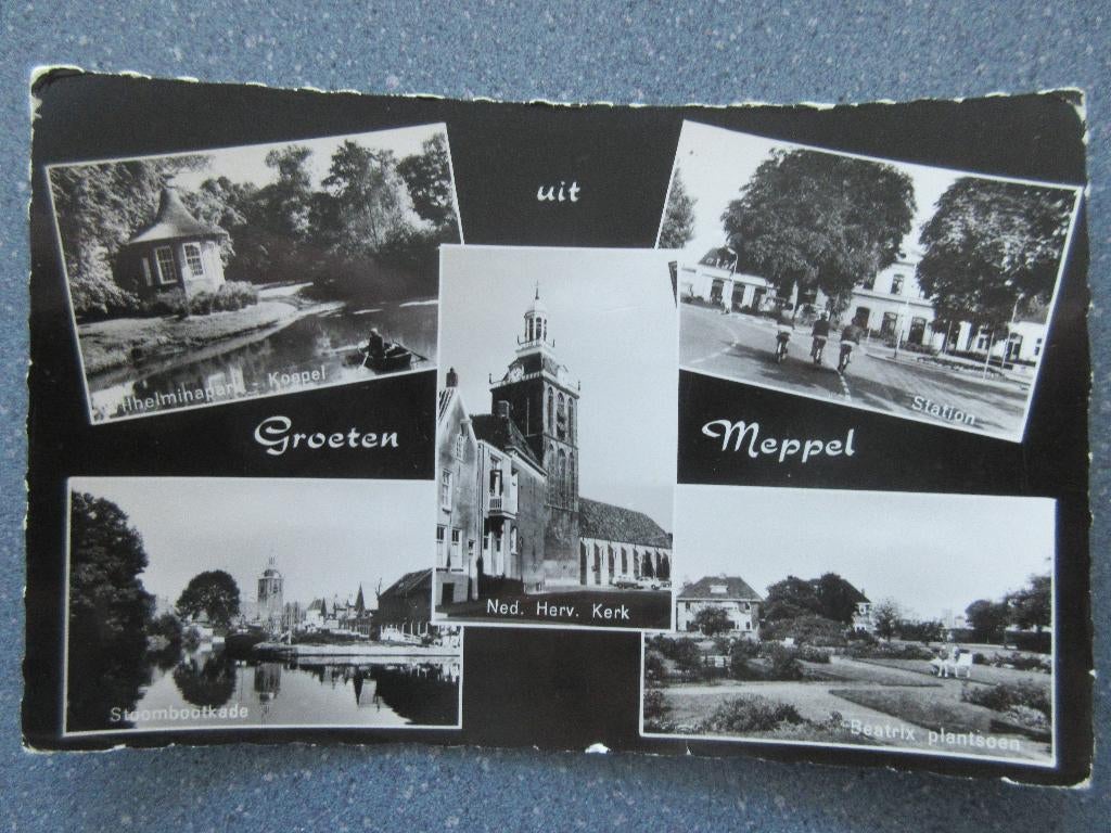 Meppel, Groeten uit.... / 5-luik r.b. Station met fietsers, Verzenden, 1960 tot 1980, Gelopen, Drenthe
