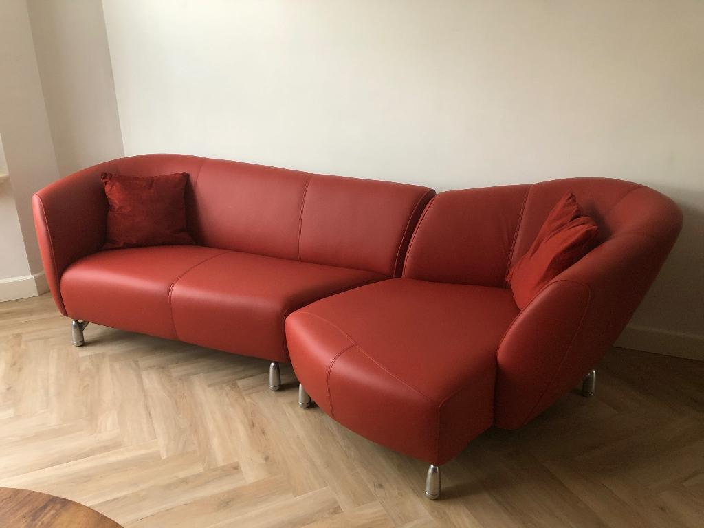 Leolux Pupilla design bank  Leder  -  Refurbished, 250 tot 300 cm, 100 tot 125 cm, Design, Hoekbank