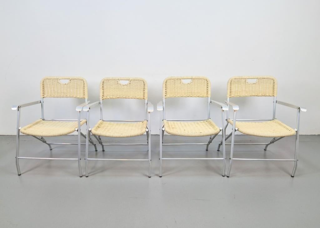 4 vintage Hilbrant riet klapstoelen Tossa mid century Italy, N, Wit, Vintage, Ophalen of Verzenden