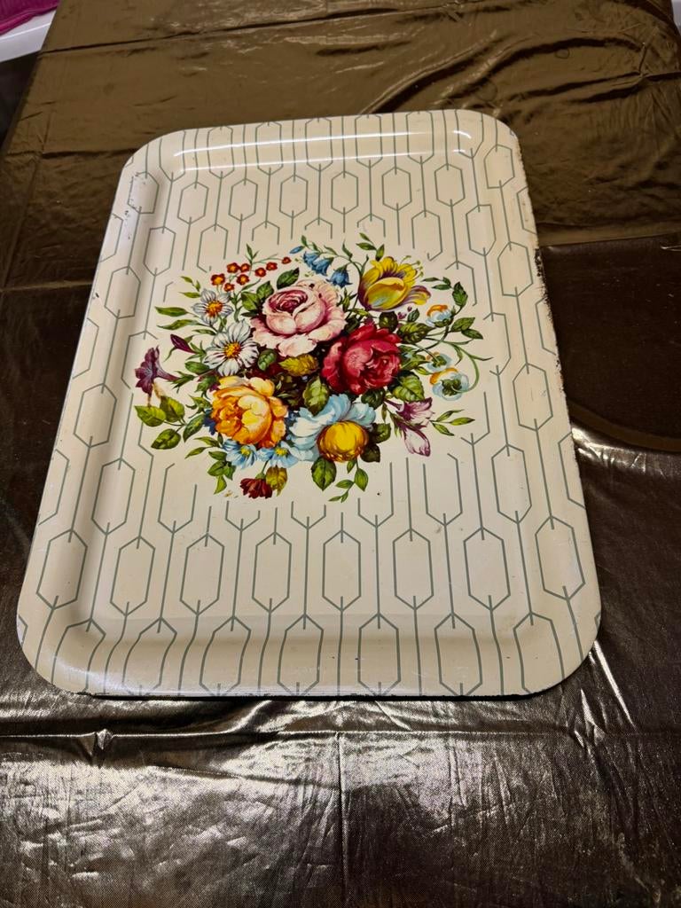 Vintage blikken dienblad met bloemen, Ophalen of Verzenden, Zo goed als nieuw, Metaal