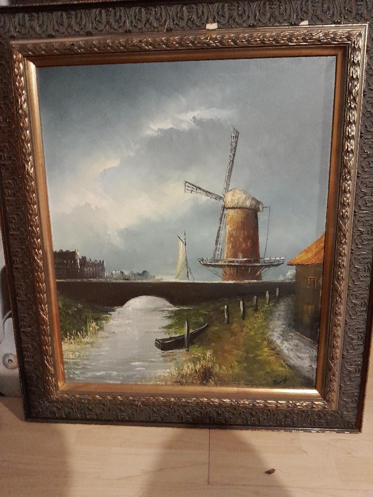 Landschap met molen  Rangé, Antiek en Kunst, Kunst | Schilderijen | Klassiek, Ophalen