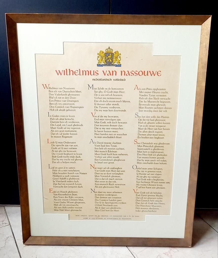 Antieke prent volkslied Wilhelmus 1939, Antiek en Kunst, Ophalen