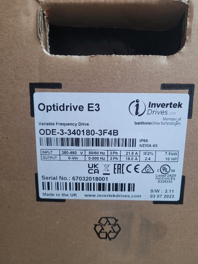 Invertek E3 frequentieregelaar voor 3~400V 7,5kW IP66, Info@invertek.nl, Nieuw, Ophalen of Verzenden, Invertek