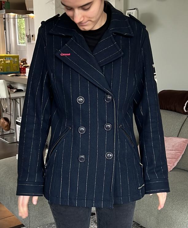Wollen Gaastra winterjas - Maat M - donkerblauw gestreept, Kleding | Dames, Jassen | Winter, Gedragen, Maat 38/40 (M), Blauw, Ophalen of Verzenden