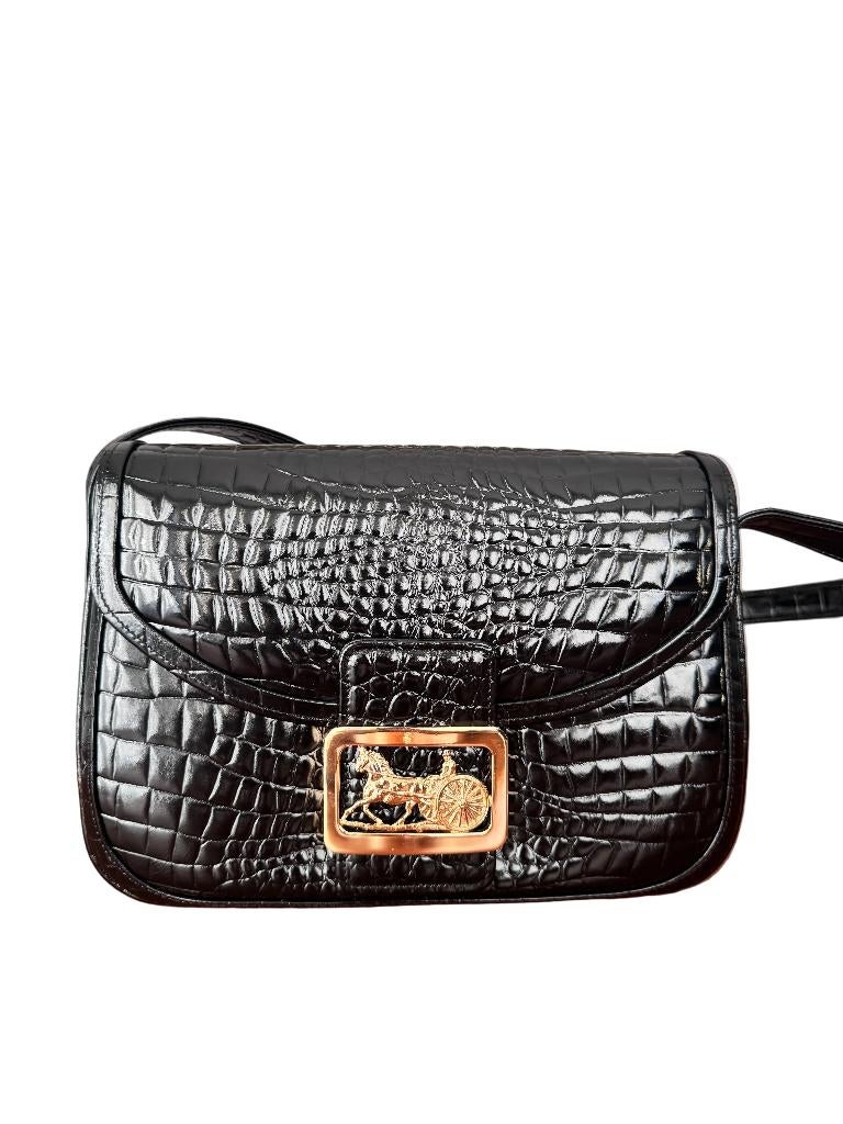 Classic Box Céline Vintage Black Crocodile Skin, Ophalen of Verzenden, Zo goed als nieuw, Zwart, Handtas