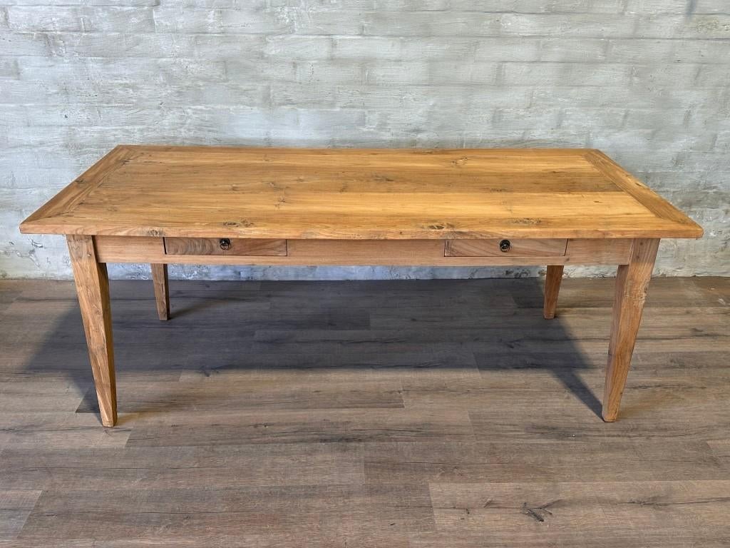 Antieke boerentafel - 202 x 91,5 cm + 79 cm hoog / 2 lades, Landelijk - Authentiek, Eikenhout, 200 cm of meer, Zo goed als nieuw