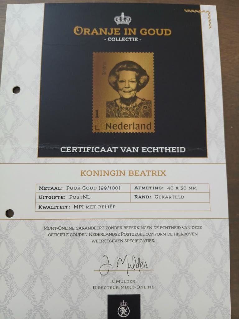 Goud postzegel Beatrix, Ophalen of Verzenden, Koningin Beatrix, Goud