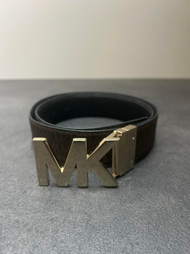 Michael Kors - reversible riem monogram - bruin/zwart/goud, Kleding | Dames, Riemen en Ceinturen, Echt leder, Tailleriem, Ophalen of Verzenden