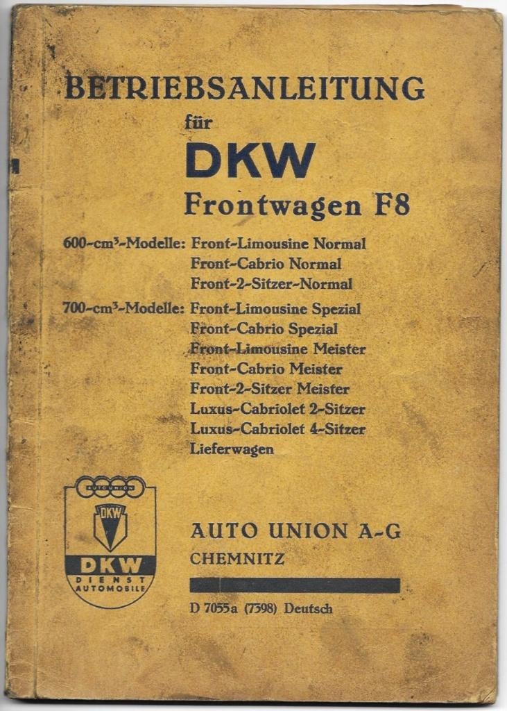 DKW F8 Betriebsanleitung handboek handleiding auto, Auto diversen, Handleidingen en Instructieboekjes, Ophalen of Verzenden