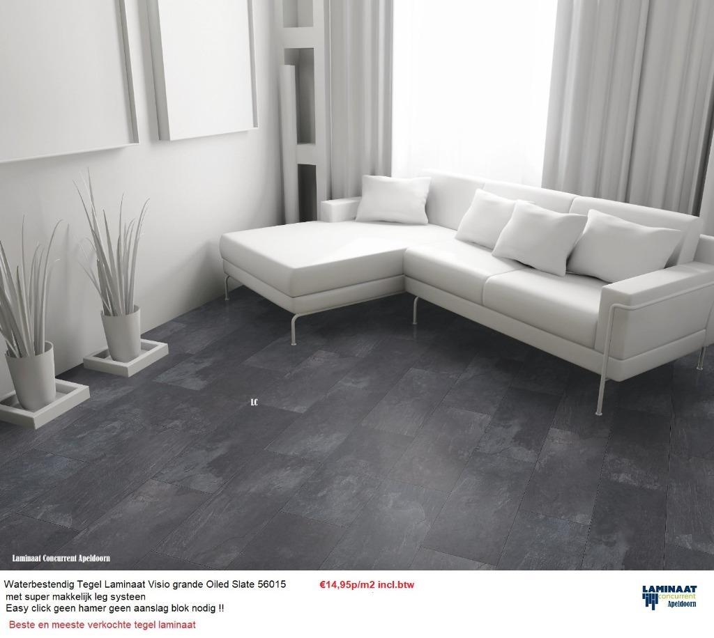 Waterbestendig Tegel Laminaat Oiled Slate 56015 Antraciet, Nieuw, Grijs, Ophalen of Verzenden, 25 tot 50 m²