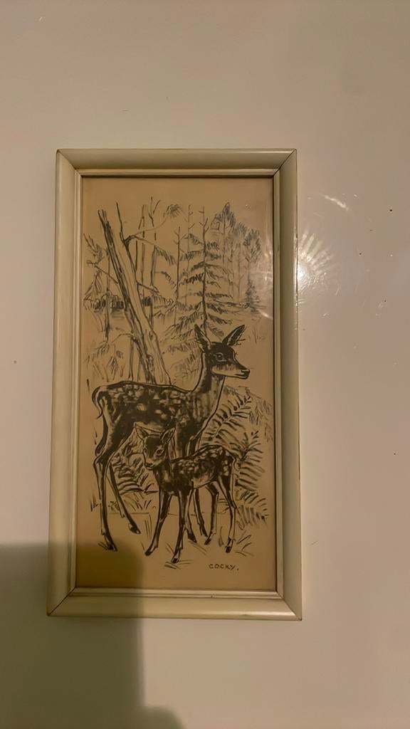 Schilderij met herten in bos, Ophalen of Verzenden