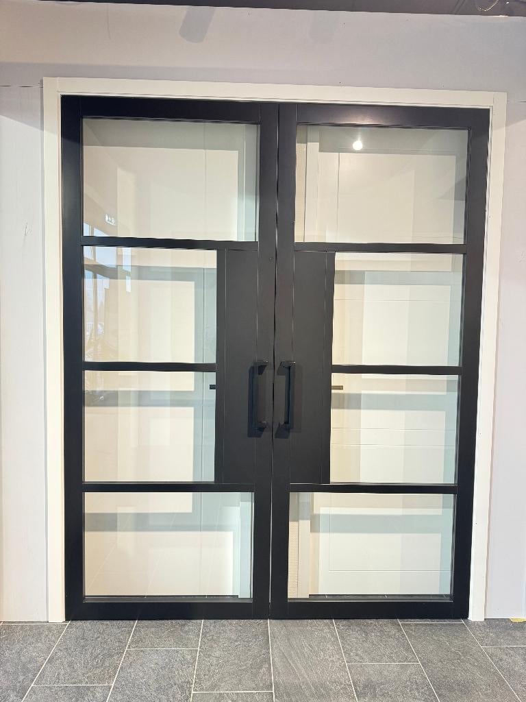 Houten dubbele deur zwart gegrond blank glas, Doe-het-zelf en Verbouw, Ophalen, 80 tot 100 cm, 215 cm of meer, Binnendeur