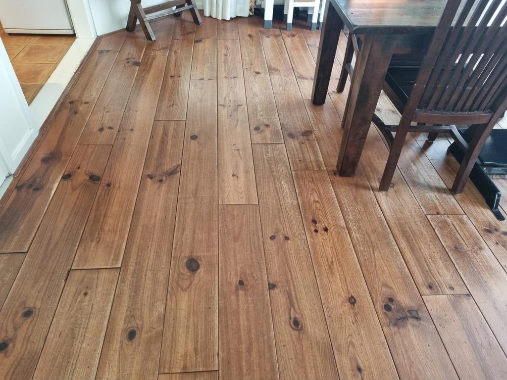 Grenen vloerdelen - 40 m2 - Zelf uithalen!, Gebruikt, 10 m² of meer, Hout, Vloerdelen of -planken