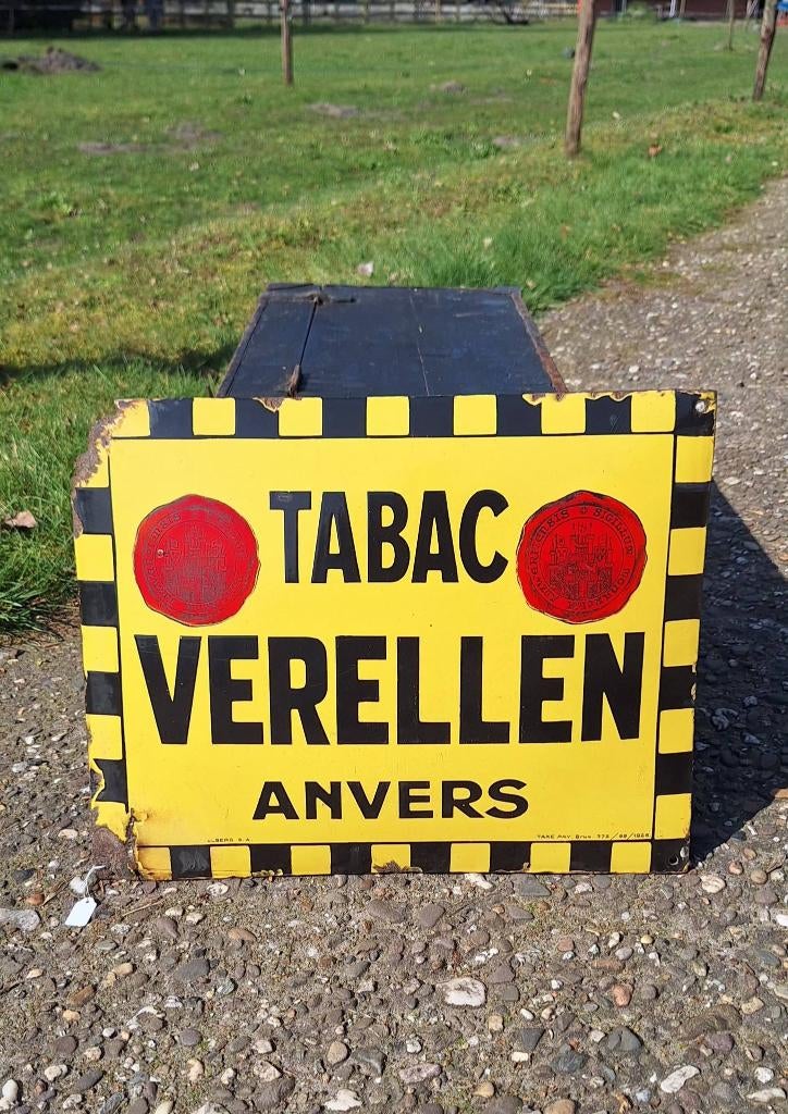 Antiek emaille bord Antwerpse tabaksfabrikant Verellen., Reclamebord, Gebruikt, ., Ophalen of Verzenden
