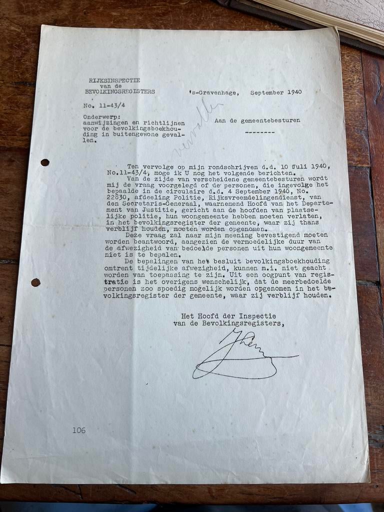 Brief JL Lentz PB Persoonsbewijs registratie personen 1940, Verzamelen, Militaria | Tweede Wereldoorlog, Ophalen of Verzenden