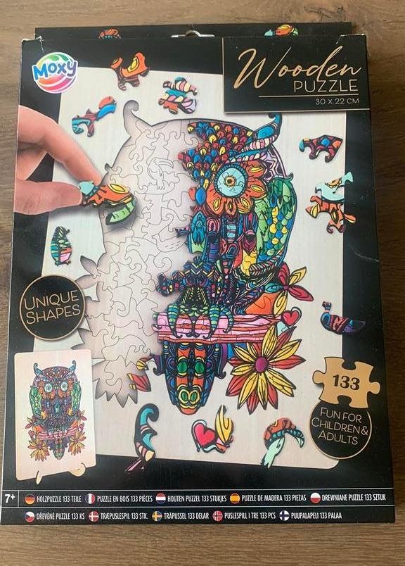 Moxy houten puzzel uil 133 stukjes, Hobby en Vrije tijd, Denksport en Puzzels, Nieuw, Legpuzzel, Minder dan 500 stukjes, Ophalen