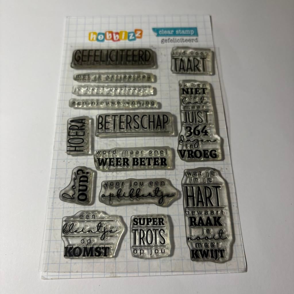 C stempel set hobbizz gefeliciteerd, Ophalen of Verzenden, Zo goed als nieuw, Houten stempel