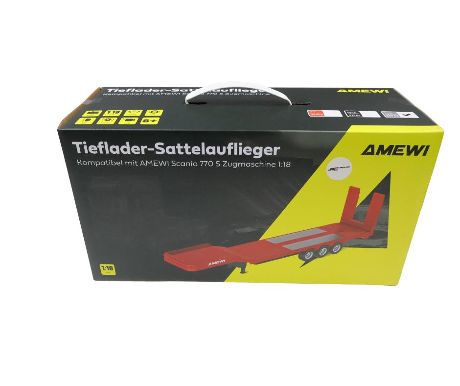 Huina Flatbed Semi-Trailer 3 Axles Scania 1:18 rood