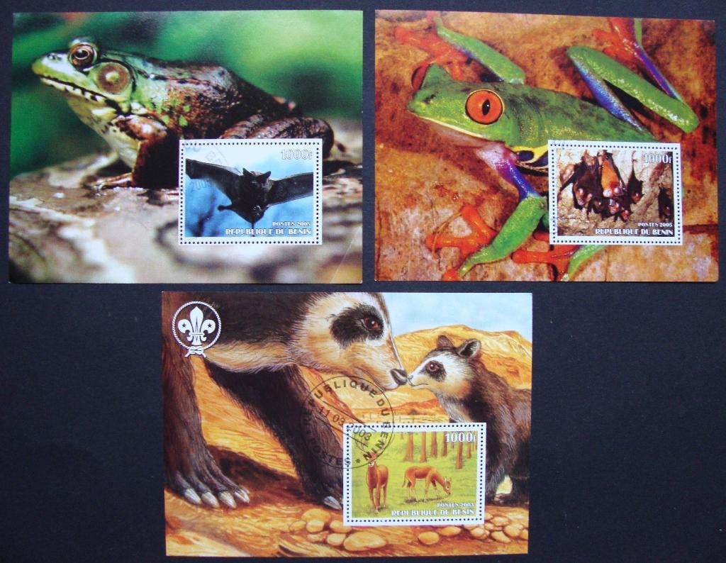 - 705 - 3 Blokken met diverse Dieren., Verzenden, Gestempeld, Dier of Natuur