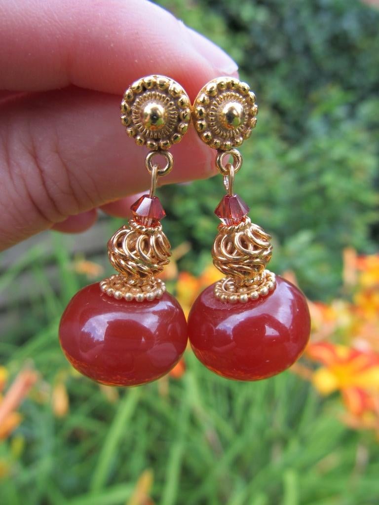 Oorbellen Mary-Lou agaat-swarovski-kraal goud, Ophalen, Nieuw