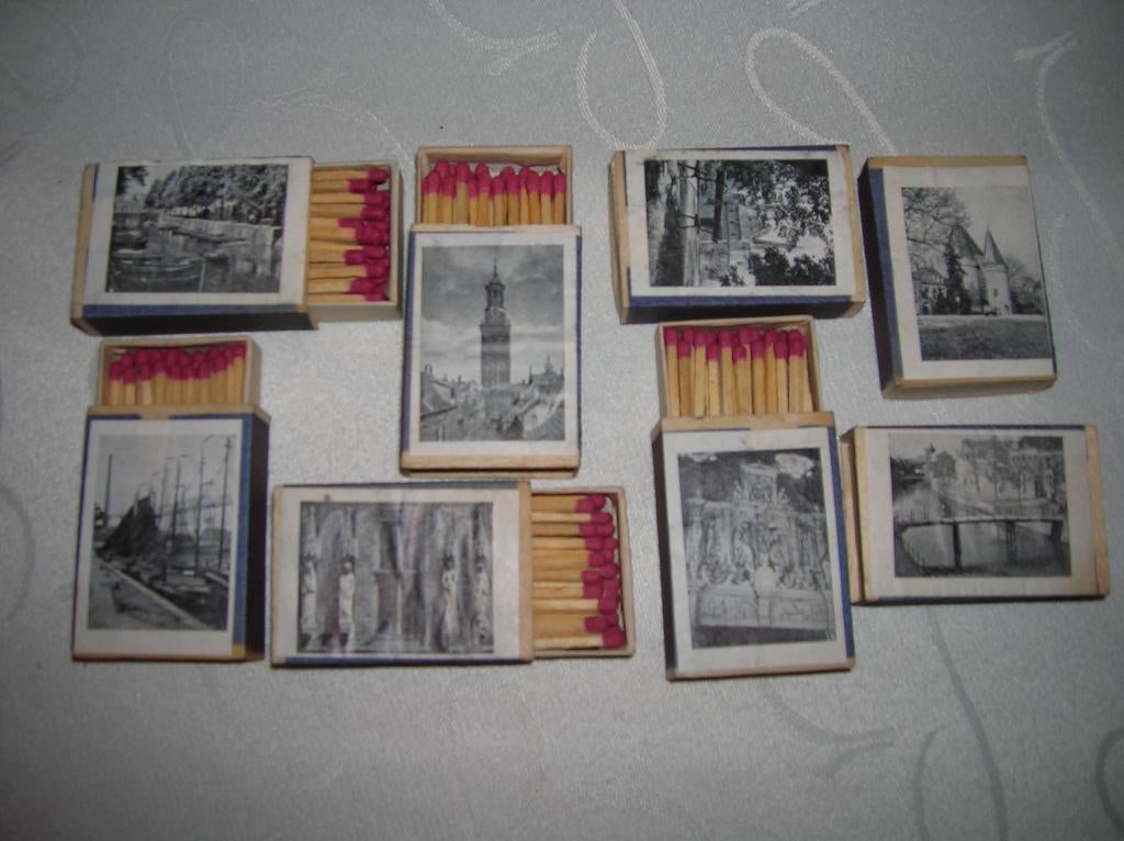 Houten Lucifersdoosjes Serie 8 stuks Kampen Stadsgezichten, Verzamelen, Ophalen of Verzenden, Nieuw, Luciferdoosjes of -merken