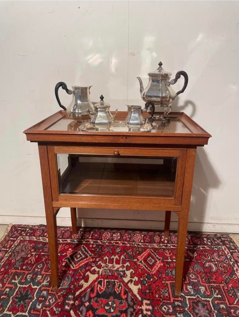 J.A. Huizinga eiken theekastje zeldzaam met geslepen glas, Antiek en Kunst, Antiek | Woonaccessoires, Ophalen