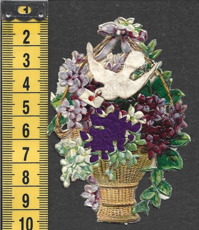 Viooltjesmand met duif antiek poezieplaatje met zijde (746), Ophalen of Verzenden