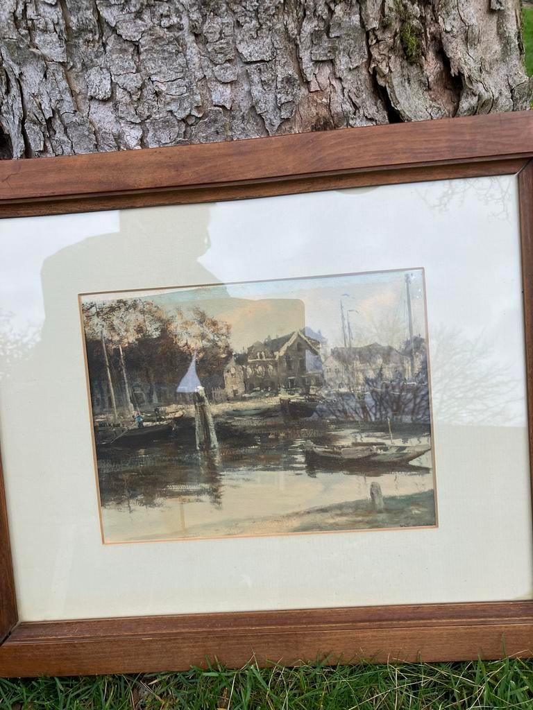 Aquarel WGG. Jansen (1871-1949) - Havenzicht, Antiek en Kunst, Kunst | Schilderijen | Klassiek, Ophalen of Verzenden