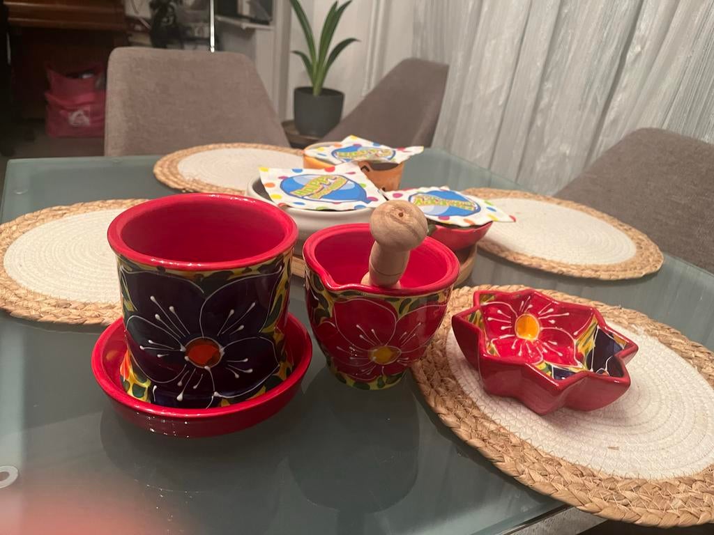 Decoratieve Aardewerk Set: Vijzel, Pot & Stervormige Kom, Huis en Inrichting, Keuken | Servies, Overige typen, Ophalen of Verzenden