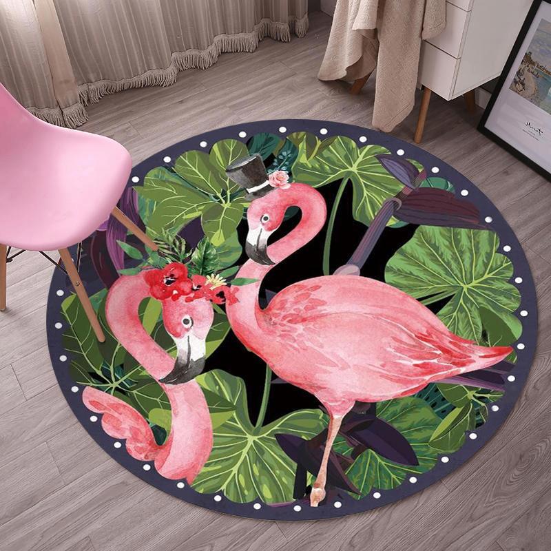 Rond Zwart Flamingo Vloerkleed / Kleed Tapijt Mat Vloermat, Verzenden, Zwart, Rond, Nieuw