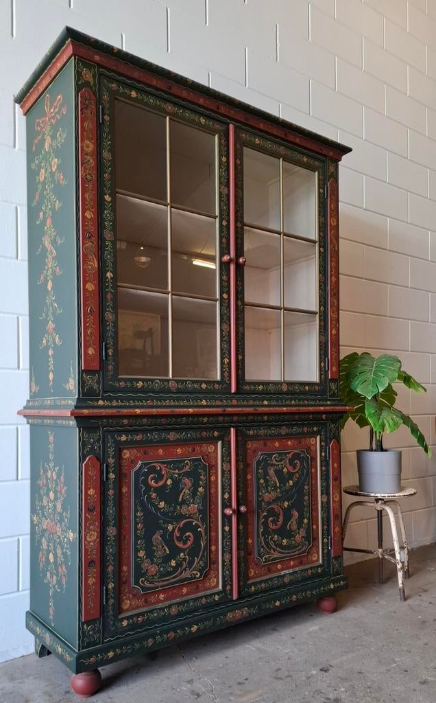 Vintage/Brocante Hindeloopen buffetkast, Landelijke kast, 100 tot 150 cm, 200 cm of meer, Vintage, Brocante, Landelijk, Ophalen of Verzenden