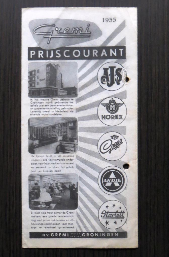 Motor Import GREMI Prijscourant 1955 (o.a. AJS, Horex) 6 blz, Motoren, Verzenden, Overige merken