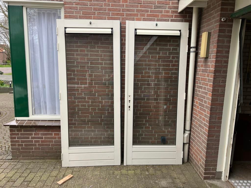 Hardhouten dubbele deur met glas, Ophalen, Gebruikt, Buitendeur, Hout