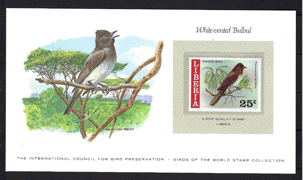 VOGELS kaart Liberia White-vented Bulbul (zegel XX), Ophalen of Verzenden, Postfris, Dier of Natuur