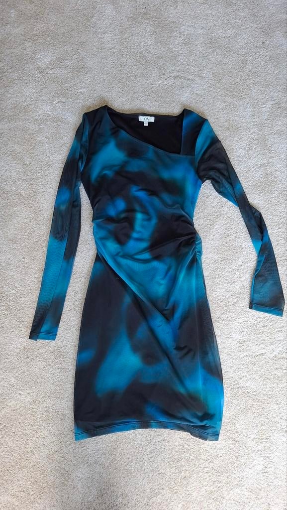Nauwsluitende dames jurk blauw/zwart, Kleding | Dames, Jurken, Ophalen, Zo goed als nieuw, Blauw