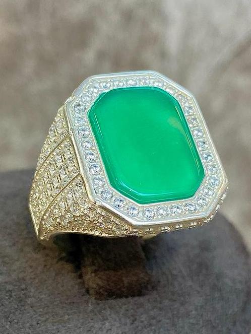 925 Zilveren Ring met Edelsteen, Sieraden, Tassen en Uiterlijk, Ringen, 19 tot 20, Heer, Nieuw, Ophalen of Verzenden