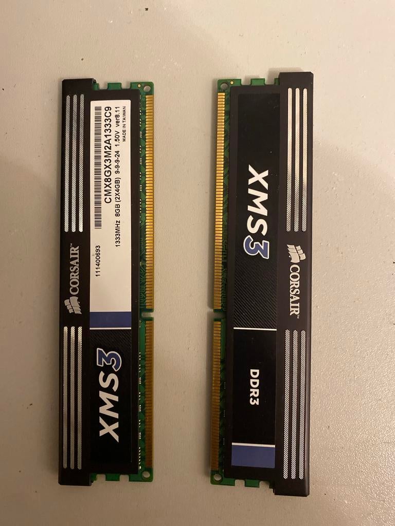 Corsair XMS3 DDR3 RAM 8GB (2x4GB) 1333MHz, Computers en Software, RAM geheugen, Ophalen, Gebruikt, Server, 8 GB