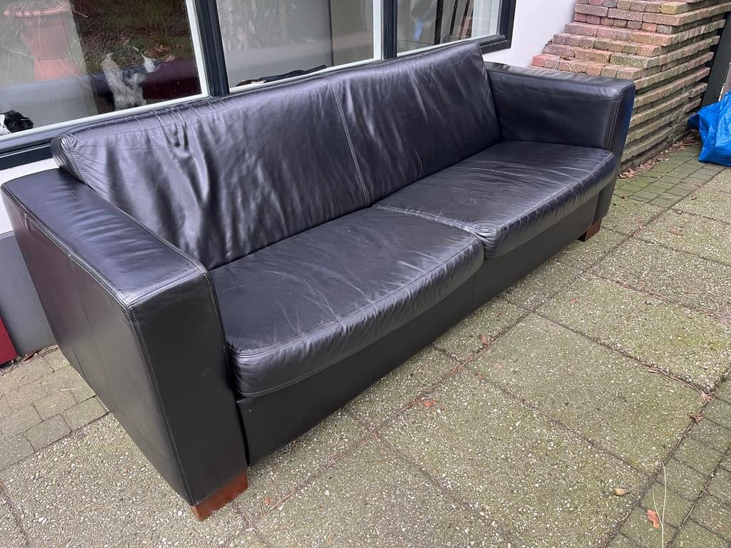 Gratis af te halen: Leren 3-zitsbank, Huis en Inrichting, Banken | Sofa's en Chaises Longues, Ophalen, Gebruikt, Driepersoons
