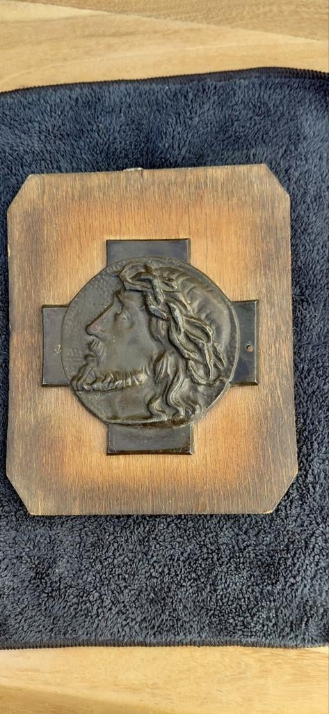 Vintage Jezus Christus op Houten Plaque, wel gebruikssporen, Ophalen of Verzenden