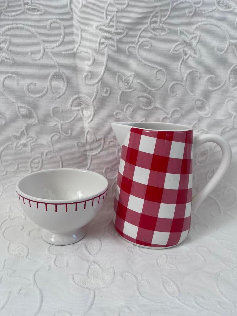 Landelijk roodwit servies kom & karaf | At Home with Marieke, Overige typen, Ophalen of Verzenden, Zo goed als nieuw, Overige stijlen