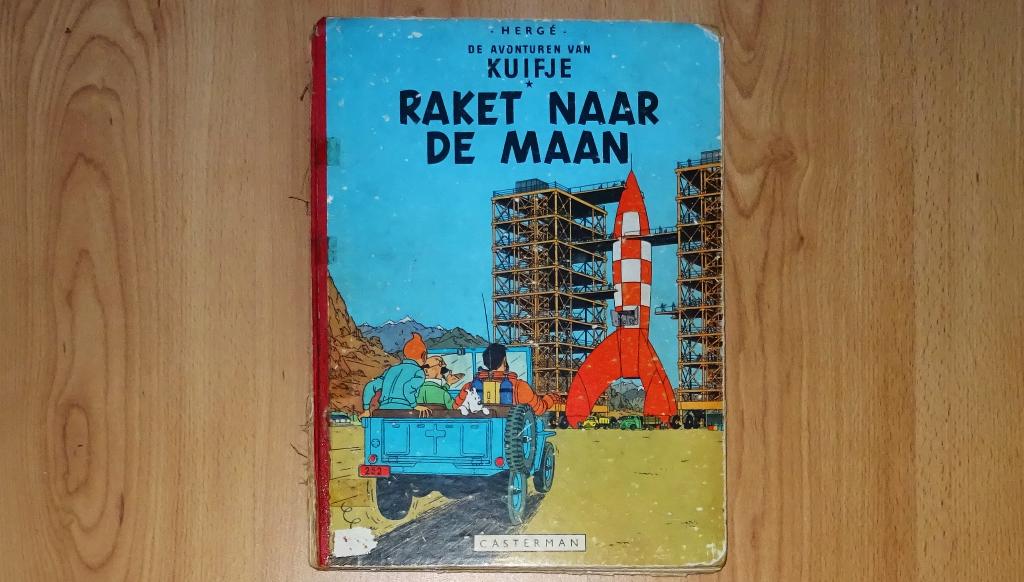Kuifje, raket naar de maan, hardcover copyright 1953., Eén stripboek, Ophalen of Verzenden, Gelezen